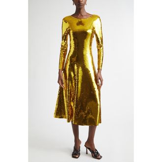 Bottega Veneta Long Sleeve Paillette Cocktail Dress in 8480 Gold at Nordstrom, Size Medium