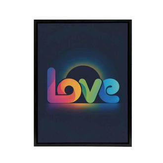 Artery8 Love Colourful Typography Retro Solar Eclipse Framed Canvas Art Print in Blue | Size: W24 x H32