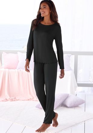 Vivance Pyjama VIVANCE DREAMS, Damen, Gr. 32/34, schwarz, Rippware, Obermaterial: 92% Modal (TENCEL), 8% Elasthan, unifarben, bequem h&uuml;ftlang, Rundhals, einge