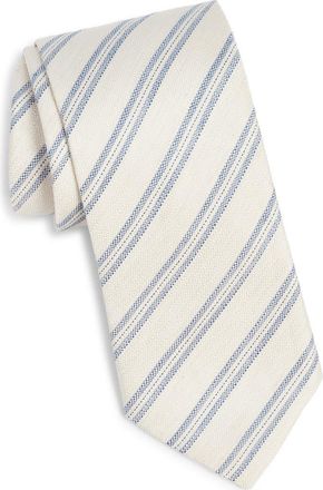 Canali Stripe Silk & Linen Tie in Beige at Nordstrom