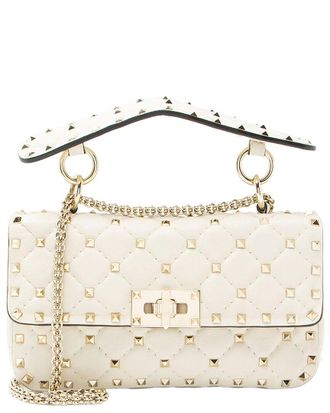 Valentino White Calfskin Rockstud Spike Up Chain Small Shoulder Bag (Authentic Pre-Loved)