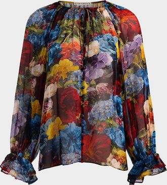 Alice & Olivia Flourish Josephine Split-Neck Blouse