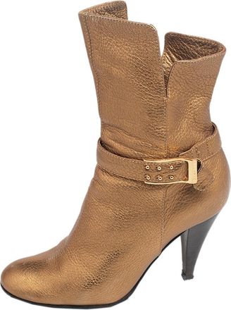 Casadei Gold Leather Ankle Length Boots