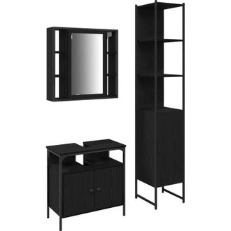 vidaXL Vidaxl - Juego De Gabinetes De Ba&ntilde;o 3 Pcs Roble Negro 33 X 33 X 185.5 Cm