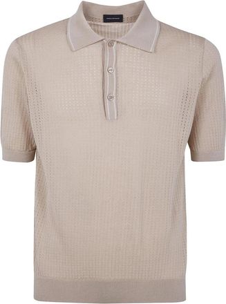 Tagliatore Perforated Knit Polo Shirt - Heren - Polos - Beige - 2XL - Katoen - Tops
