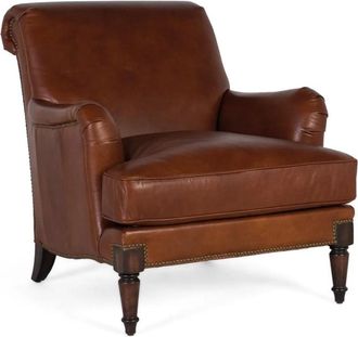 Giner&Colomer Sill&oacute;n tapizado en cuero con reposabrazos y patas de madera