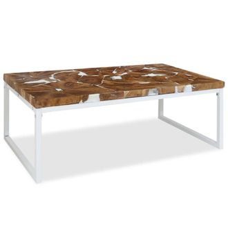 Berkfield Home Coffee Table Teak Resin 110x60x40 cm White & Brown | Size: 110 x 60 x 40 cm