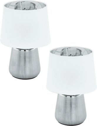 Loops 2 PACK Table Lamp Colour Silver Base Shade White & Silver Fabric E14 1x 40W