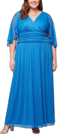 S.L. Fashions Shimmer Capelet Gown in Mid Blue at Nordstrom, Size 16W