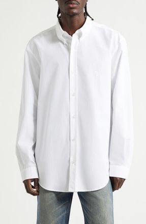Balmain Cotton Poplin Button-Down Shirt in Optical White at Nordstrom, Size 42