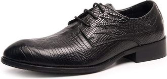 Generic Oxford Shoes for Men Lace Up Round Toe Crocodile Print Derby Shoes Rubber Sole Block Heel Slip Resistant Low Top Anti-Slip Wedding(8.5 UK) Black