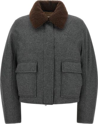 Brunello Cucinelli Grey Solid Shirt Collar Jacket