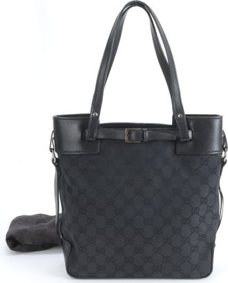 Gucci Black Canvas Leather Handbag Tote Bag (Pre-Owned)