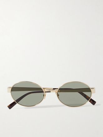 Saint Laurent Eyewear Occhiali Da Sole In Metallo Dorato Con Montatura Ovale - Oro