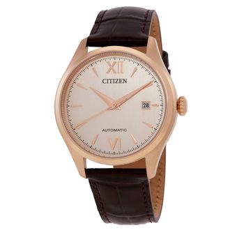 Citizen Automatic Gold Dial Leather Band Mens Watch NJ0243-06A