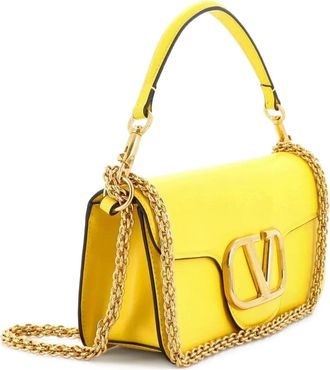 Valentino Garavani VLogo Loco Flap Shoulder Bag Leather Medium clutch bag - Geel