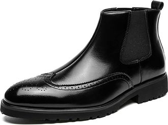 Generic Mens Pointed Toe Chelsea Ankle Boots Patent Leather Short Boots Pull on Vintage Brogue Shoes,Black,12.5 UK