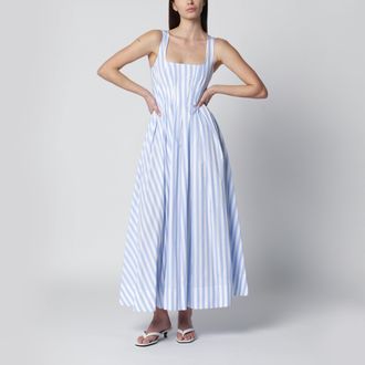 Sportmax Long striped cotton poplin dress in light blue
