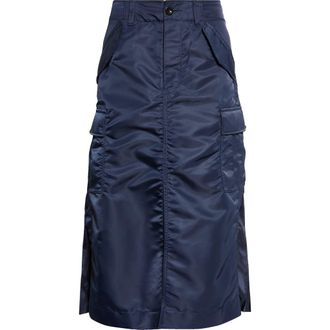 sacai Nylon Twill Midi Skirt in Navy at Nordstrom, Size 4
