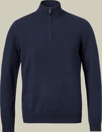 CHARLES TYRWHITT Pure Cashmere Zip Neck Jumper - Navy Size Large by Charles Tyrwhitt