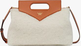 MCM Soft Diamond Shoulder Bag in Shearling and Leather in White at Nordstrom, Size Large