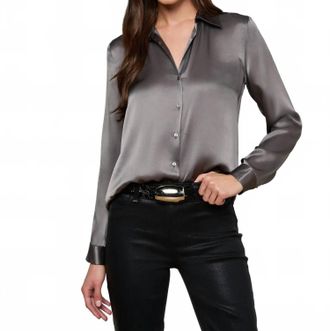 L'agence Tyler Long Sleeve Blouse In Medium Grey