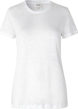 Second Female Gem&ecirc;leerd Linnen T-shirt - Dames - T-shirts - Wit - XL - Leer - Tops