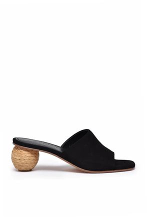 Paloma Barcel&oacute; Suede Mules Rafia Heel - Black