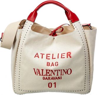 Valentino Atelier Bow Canvas & Leather Tote