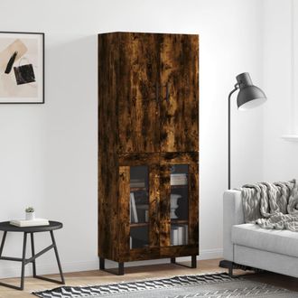 vidaXL Aparador Alto Madera Contrachapada Roble Ahumado 69,5x34x180 Cm Vidaxl