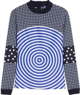 Jean Paul Gaultier Vichy & Target Mixed Print Jersey Top in White/Navy at Nordstrom, Size X-Small