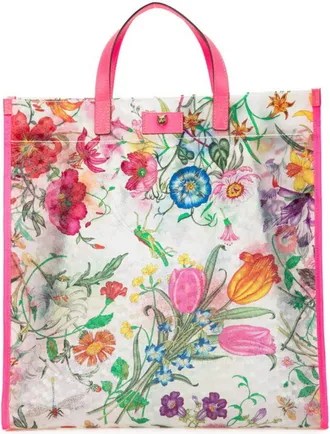 Gucci Clear Multi-Color Pink Vinyl Leather Handbag Tote Bag (Pre-Owned)