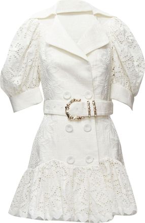 Acler Acler embroidery eyelet puff sleeve belted double breasted dress