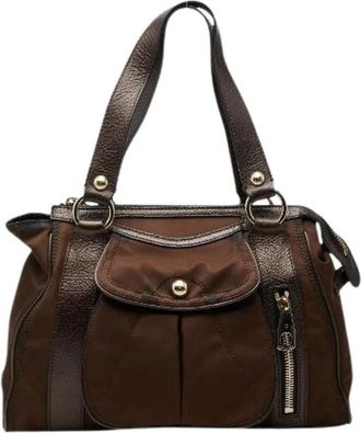 Celine Pre-owned Anagram Nylon Leather Handbag - Dames - Vintage Handtas - Bruin - ONE Size - Nylon - Vintage