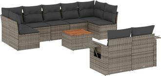 vidaXL Set De Sof&aacute;s De Jard&iacute;n 10 Pzas Con Cojines Rat&aacute;n Sint&eacute;tico Gris Vidaxl