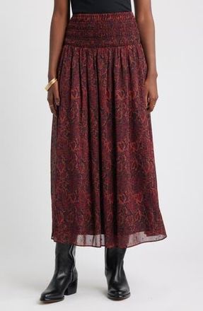 Treasure & Bond Smocked Wiast Maxi Skirt in Black- Red Gemma Medallion at Nordstrom Rack, Size Xx-Large