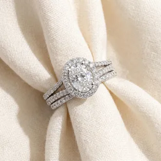 Pompeii3 1.75Ct Diamond & Oval Moissanite Engagement Wedding Ring Set 14k White Gold
