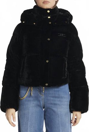 Elisabetta Franchi Cropped Velvet Down Jacket In Black
