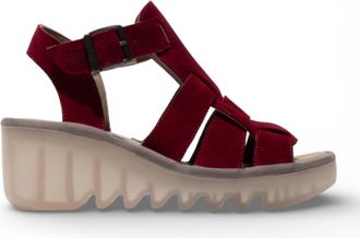 FLY London BAIC621FLY damessandalen met sleehak van su&egrave;de in bessenrood