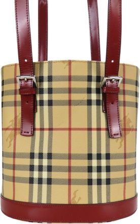 Burberry Beige Red Color Pvc Leather Tote Bag (Pre-Owned)