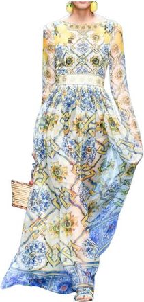 Dolce & Gabbana Maiolica Print Chiffon Dress Size XXS
