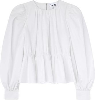 Ganni Katoenen Poplin Peplum Strik Blouse - Dames - Blouses - Wit - M - Katoen - Overhemden