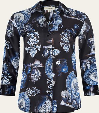 L'agence Porcelain Dani Silk Blouse