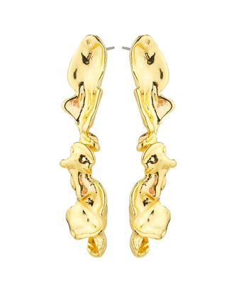 Liv Oliver 18K Plated Long Modern Hammered Earrings