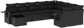 vidaXL Vidaxl - Set De Sof&aacute;s De Jard&iacute;n 10 Pzas Cojines Rat&aacute;n Sint&eacute;tico Negro