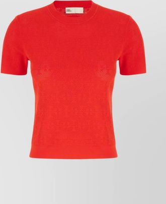 Tory Burch ribbed logo-jacquard jersey t-shirt