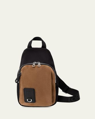Loewe Mens Flex Canvas and Suede Sling Bag