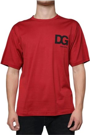 Dolce & Gabbana T-Shirts, male, Red, Size: M Red Logo Print Cotton T-shirt
