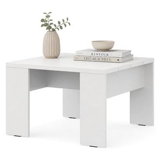 Dmora Mesa De Centro Magre, Forma Cuadrada, Color Tablero Blanco, Tono Estructura Mate, 67x67x43h Cm Blanco Mate