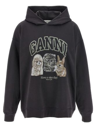 その他 Ganni FW25 FELPA \"ISOLI CHERRIES\" (T4285 252) Phantom Black Isoli Cherries Oversized Hoodie | GANNI US